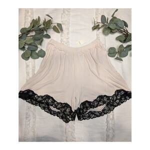 Aerie Cream Sleep Shorts with Black Lace Trim